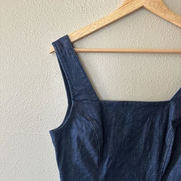 J Crew Denim Midi Tank Sheath Dress Dark Wash Size 6 - Picture 3 of 8